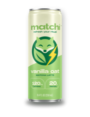 A slim can of Matchi vanilla oat matcha latte.