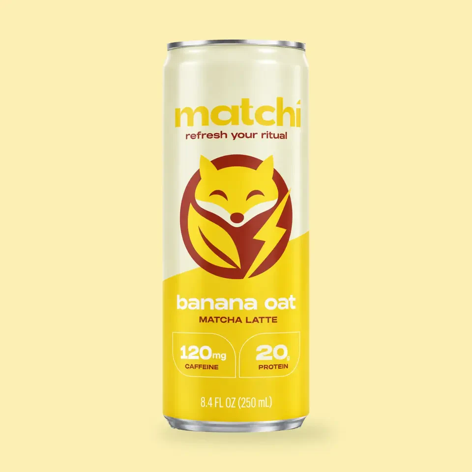 A can of Matchi banana oat matcha latte.